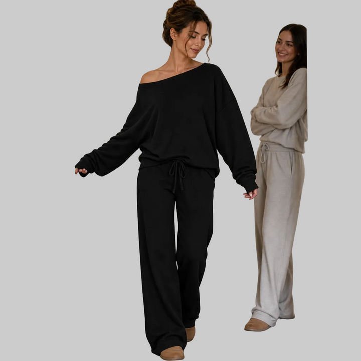 Contrast-Piped Wide-Leg Lounge Set