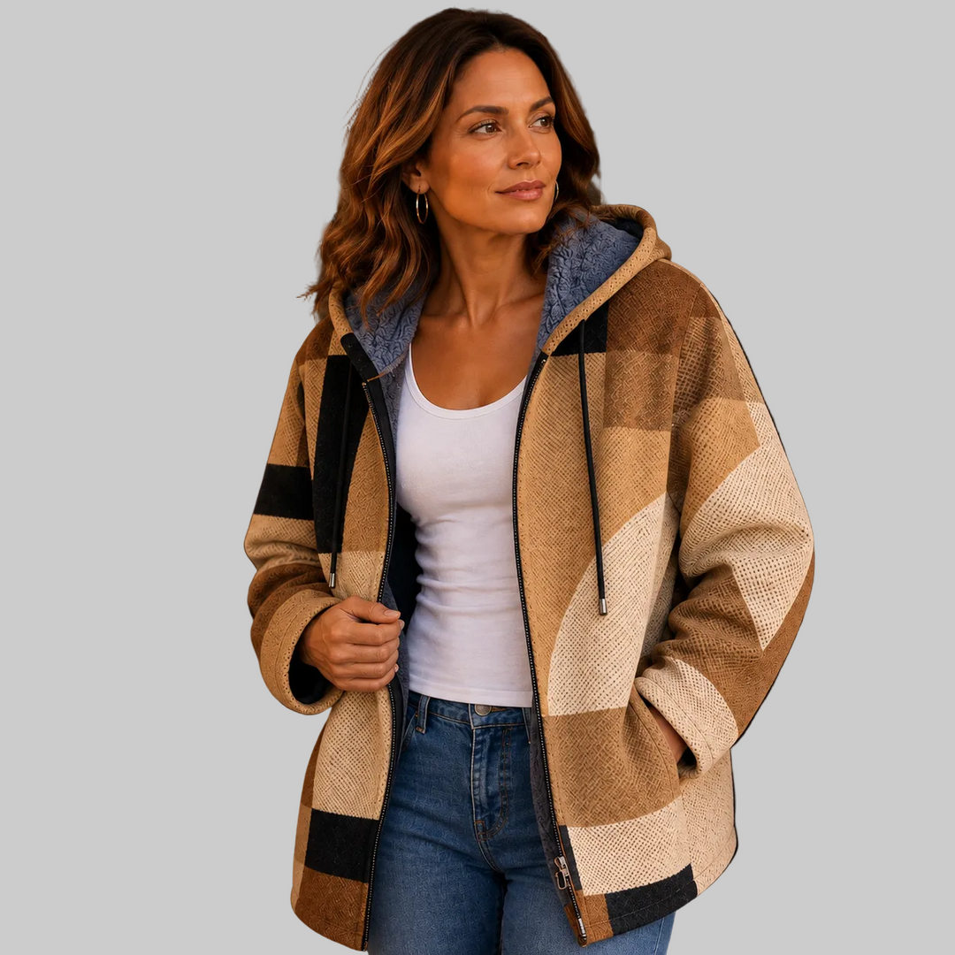 Geometric Colour-Block Hooded Jacket