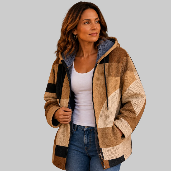 Geometric Colour-Block Hooded Jacket