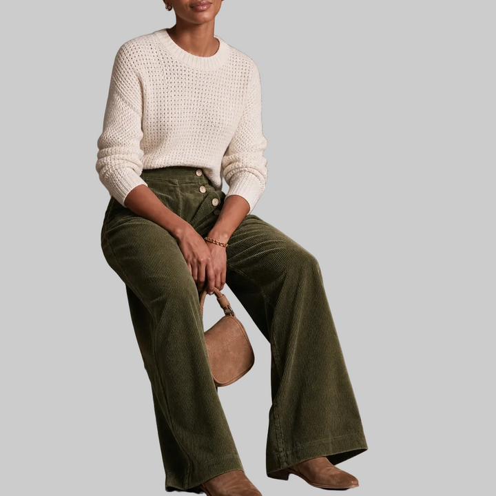Women's Corduroy Asymmetrical Button-Front Pleated Wide-Leg Trousers