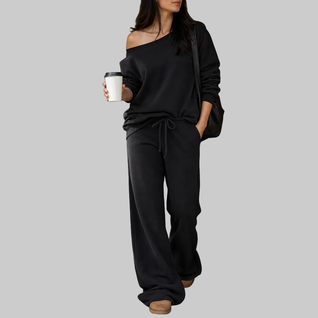 Contrast-Piped Wide-Leg Lounge Set