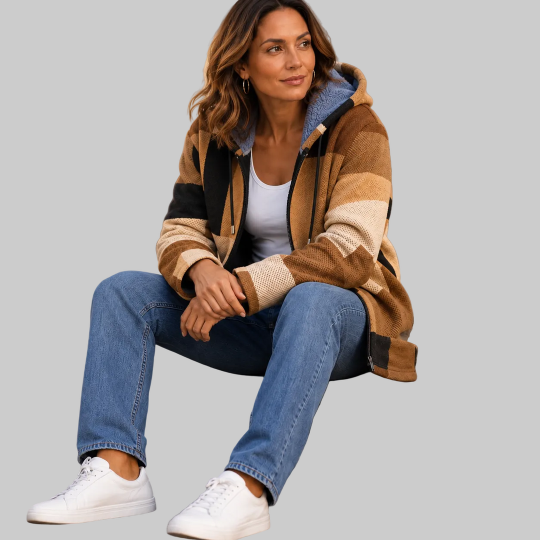 Geometric Colour-Block Hooded Jacket