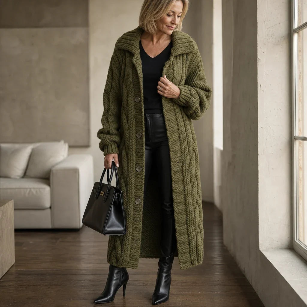 Women's Oversized Cable-Knit Longline Cardigan