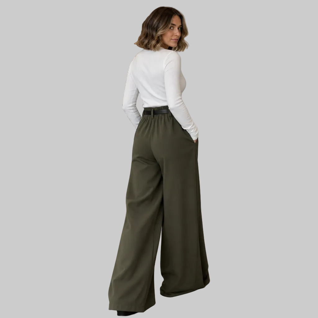 Pleated High-Waisted Wide-Leg Trousers