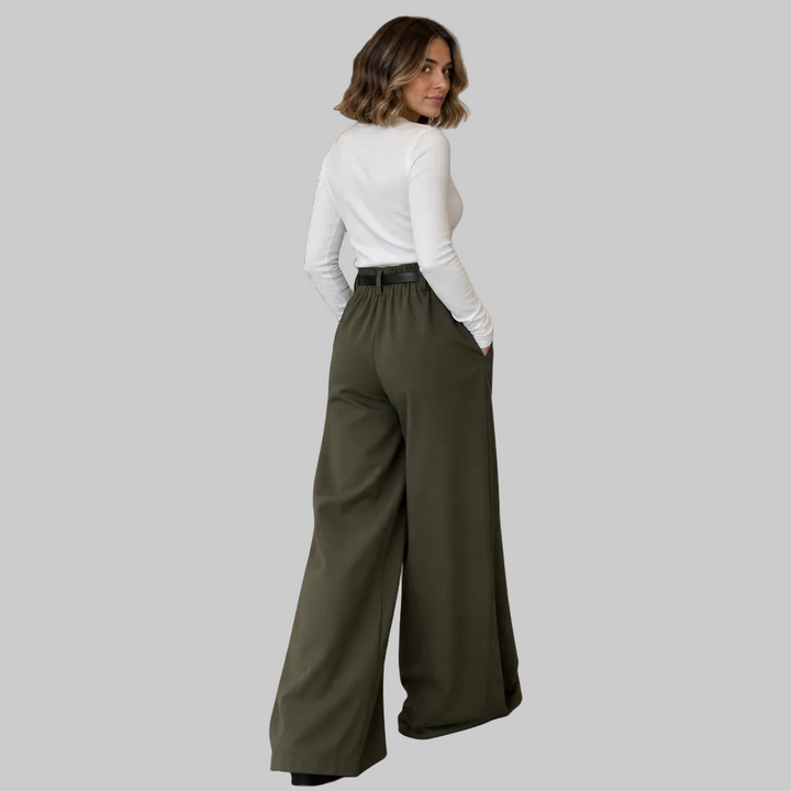 Pleated High-Waisted Wide-Leg Trousers