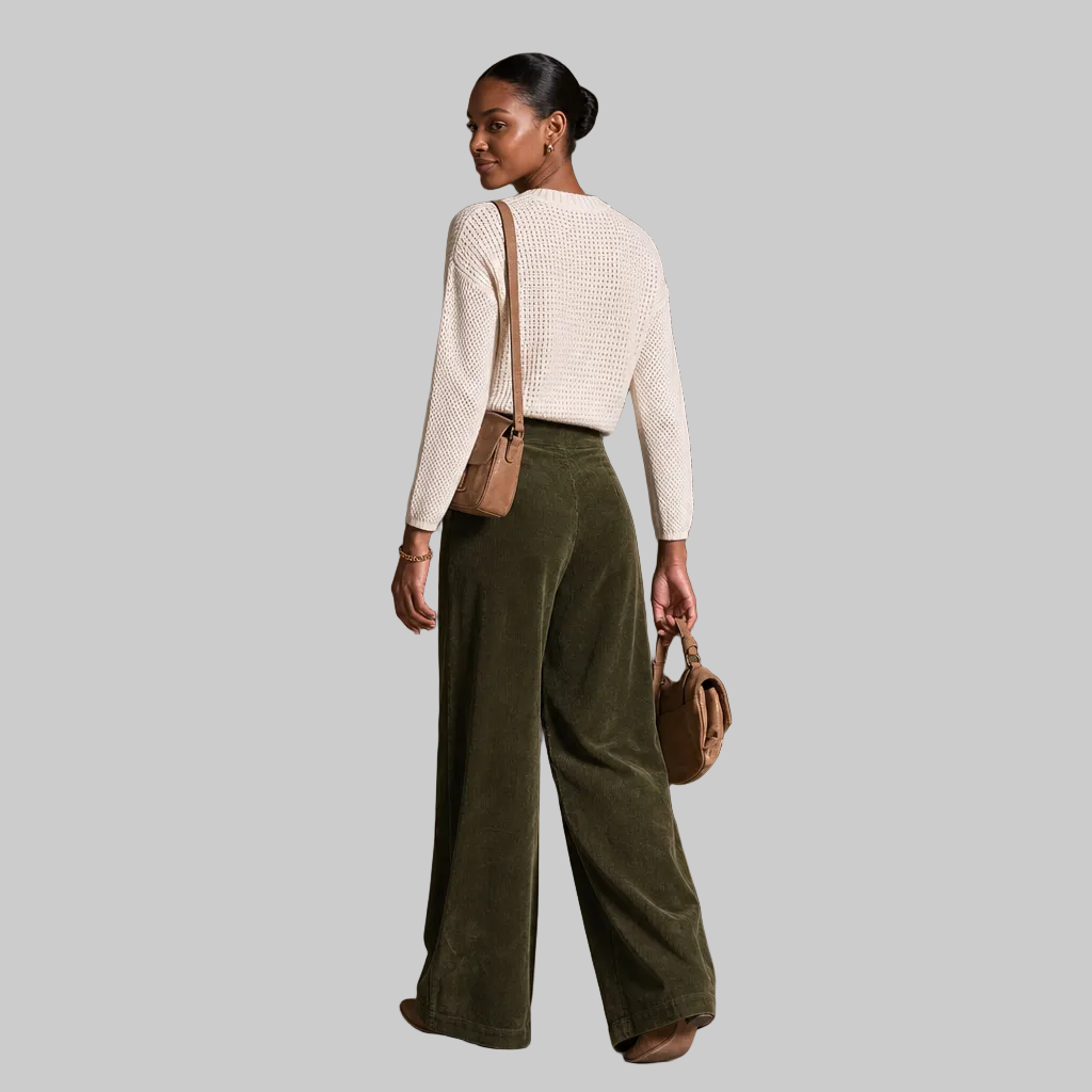 Women's Corduroy Asymmetrical Button-Front Pleated Wide-Leg Trousers