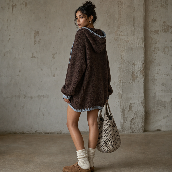 Women's Contrast-Trim Hooded Knit Sweater Dress