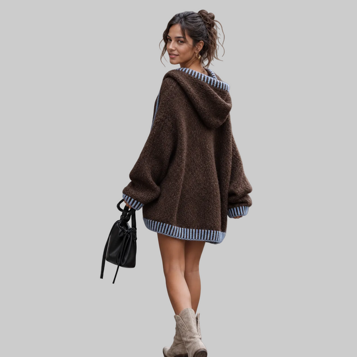 Contrast-Trim Hooded Jumper Dress