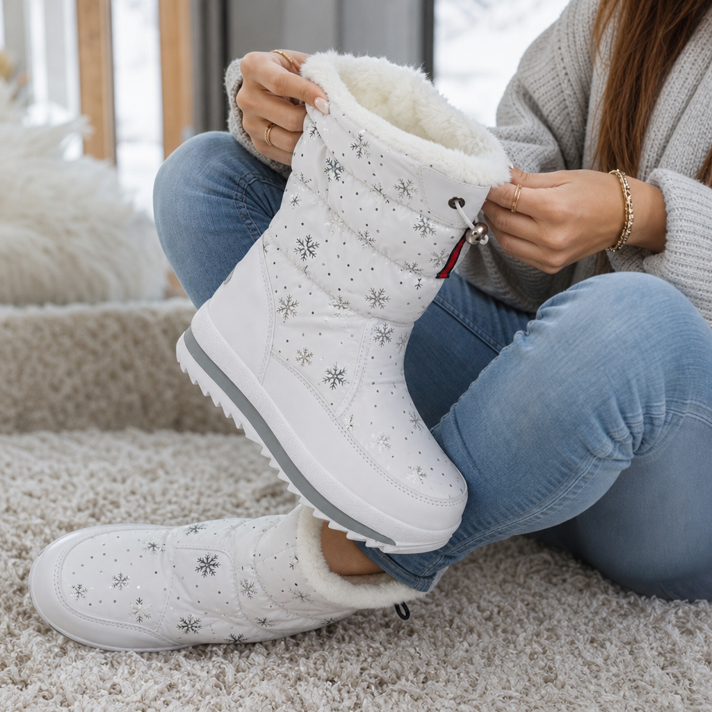 Women's Snowflake Print Plush-Lined Winter Boots