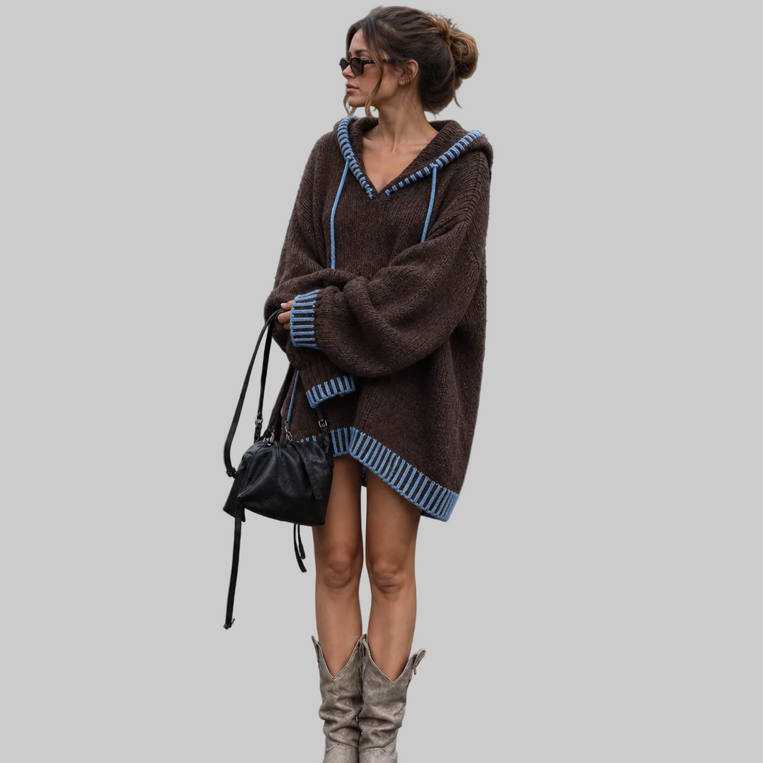 Contrast-Trim Hooded Jumper Dress