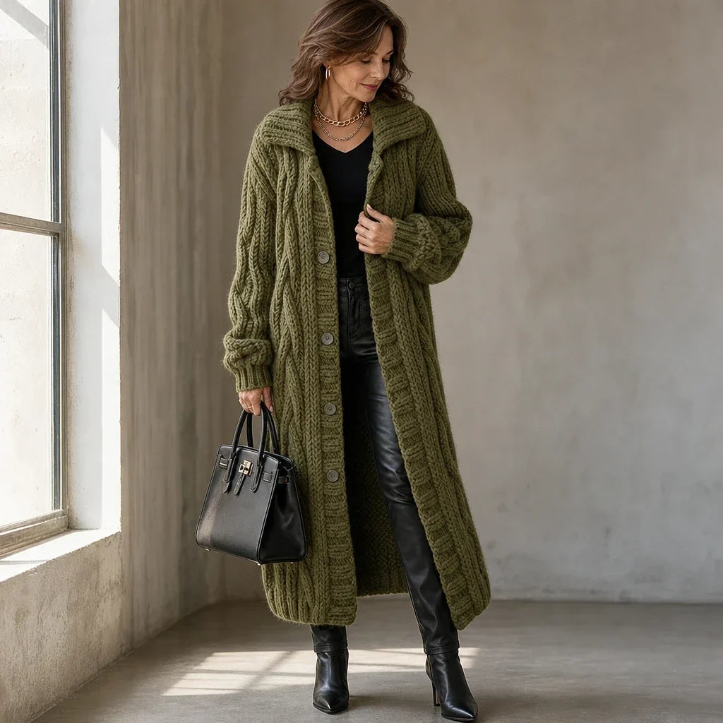 Women's Oversized Cable-Knit Longline Cardigan