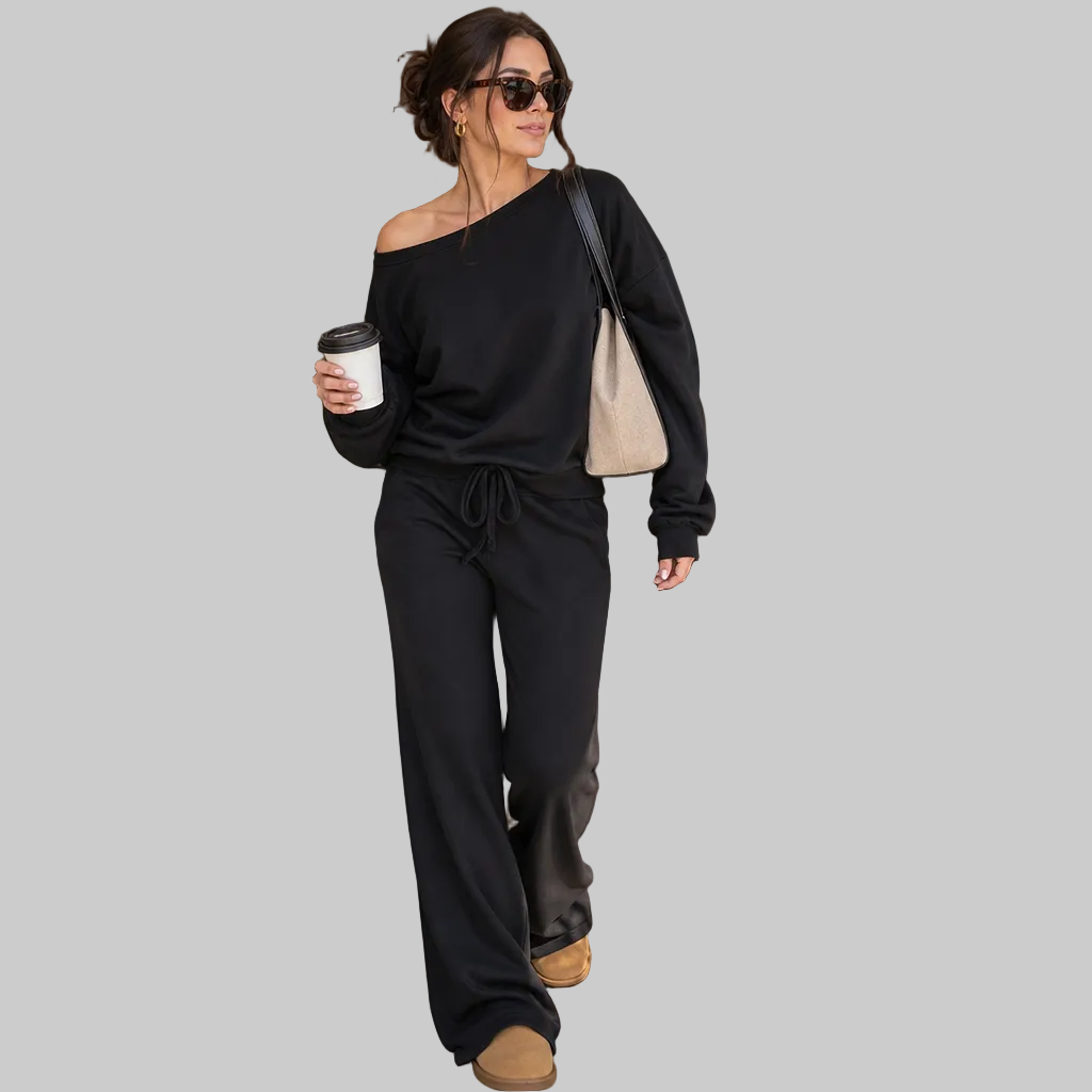 Contrast-Piped Wide-Leg Lounge Set