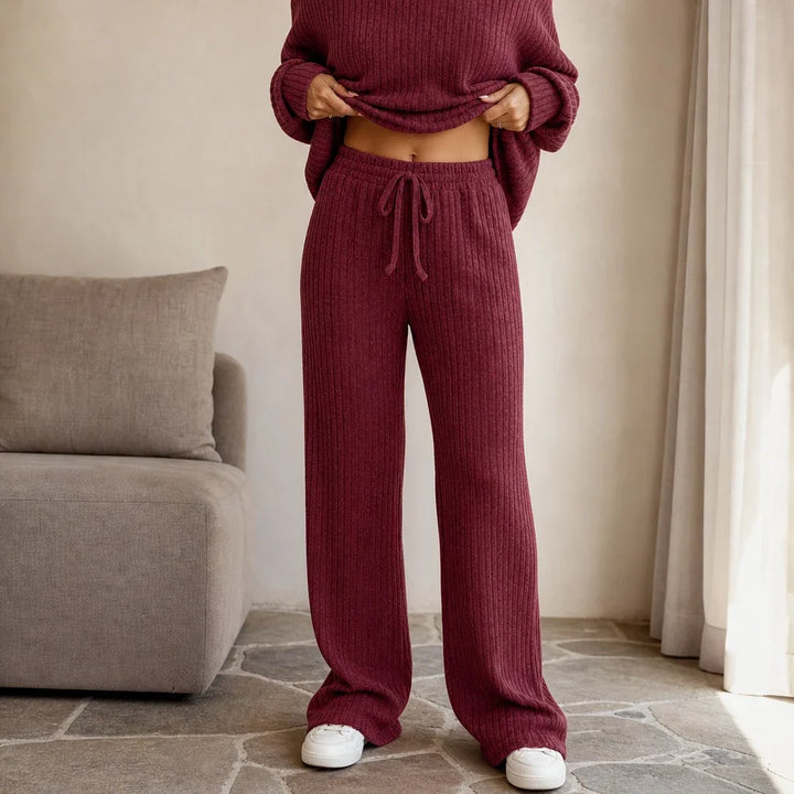 Women's Ribbed Knit Drop-Shoulder Jumper and Wide-Leg Trouser Set