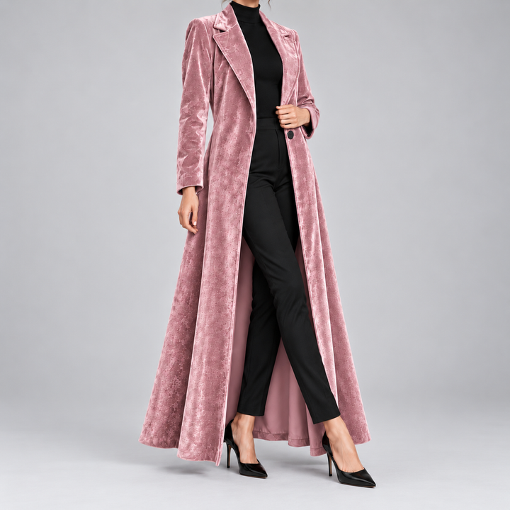 Women's Velvet Open-Front Maxi Coat