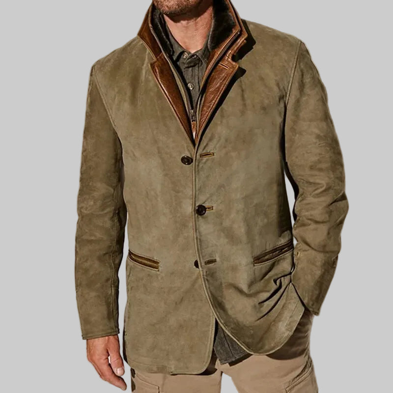 Relaxed Fit Vintage Jacket with Leather-Effect Details