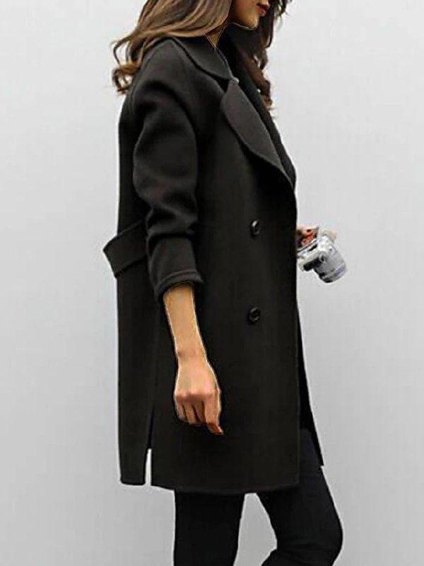 Women's Double-Breasted Longline Winter Coat - Black