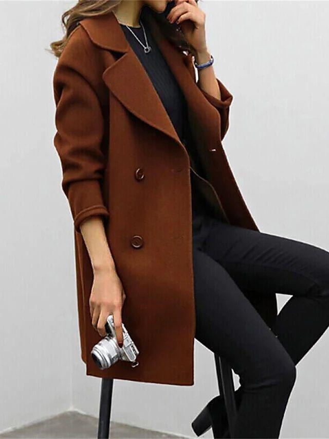 Women's Double-Breasted Longline Winter Coat - Brown