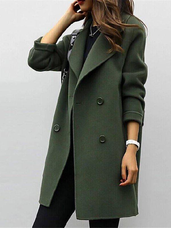 Women's Double-Breasted Longline Winter Coat - Olive Green