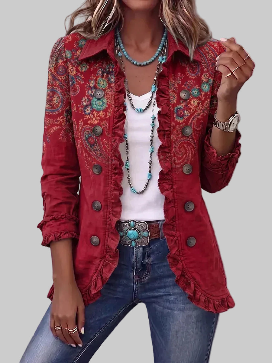Boho Ruffled Button Jacket