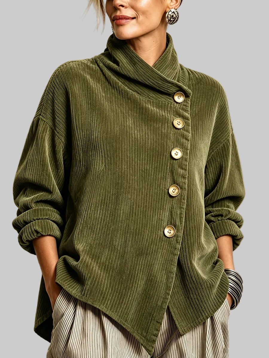 Textured High Neck Jumper with Asymmetric Button Front