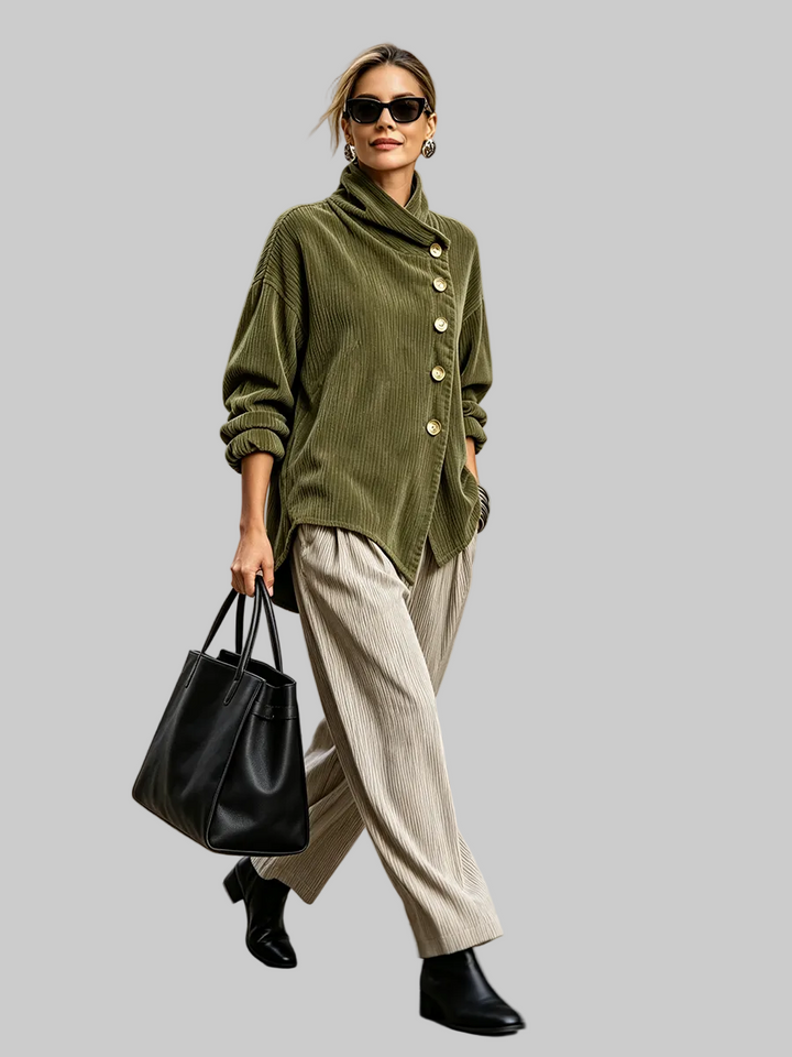 Textured High Neck Jumper with Asymmetric Button Front