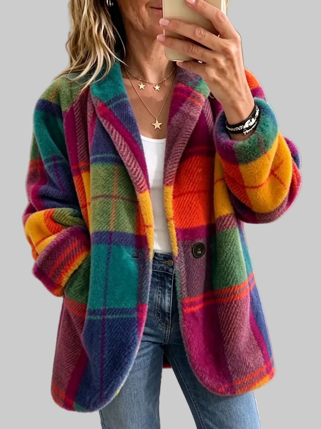 Relaxed Fit Checked Jacket with Soft Brushed Finish