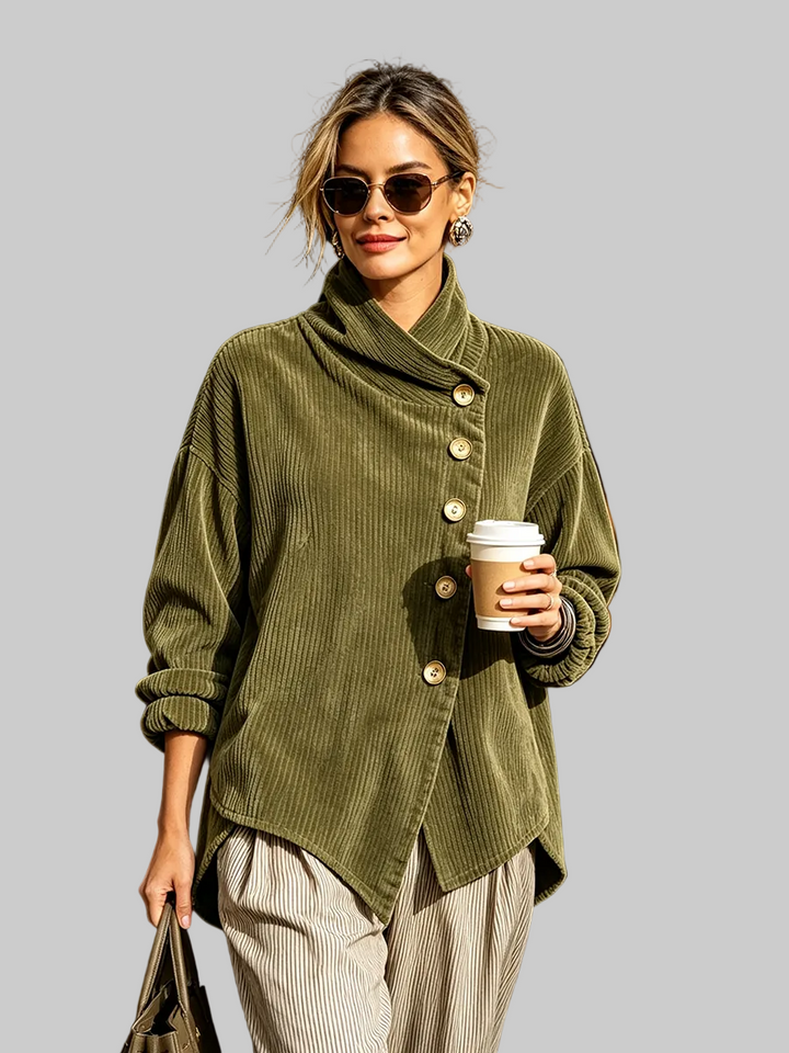 Textured High Neck Jumper with Asymmetric Button Front