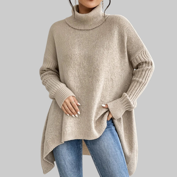 Oversized Roll Neck Knitted Jumper with Asymmetric Hem