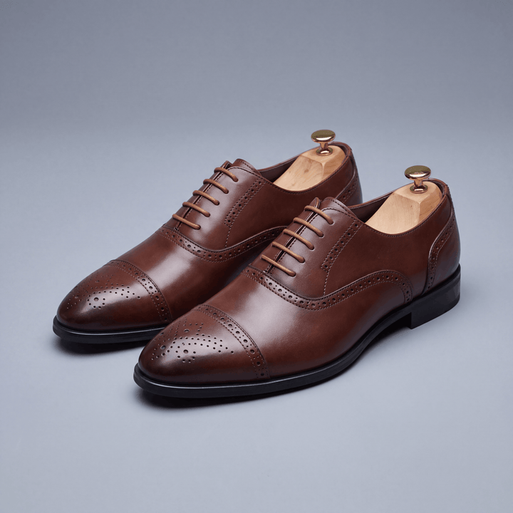 Men's Genuine Leather Cap-Toe Oxford Brogue Shoes
