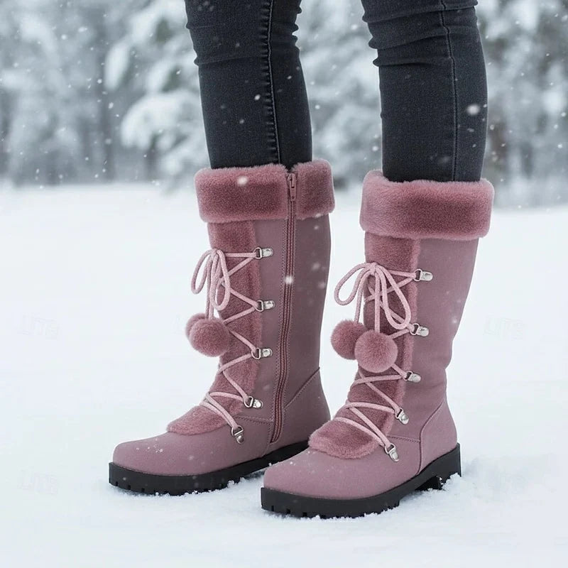 Women's Fur-Trim Lace-Up Snow Boots - Purple