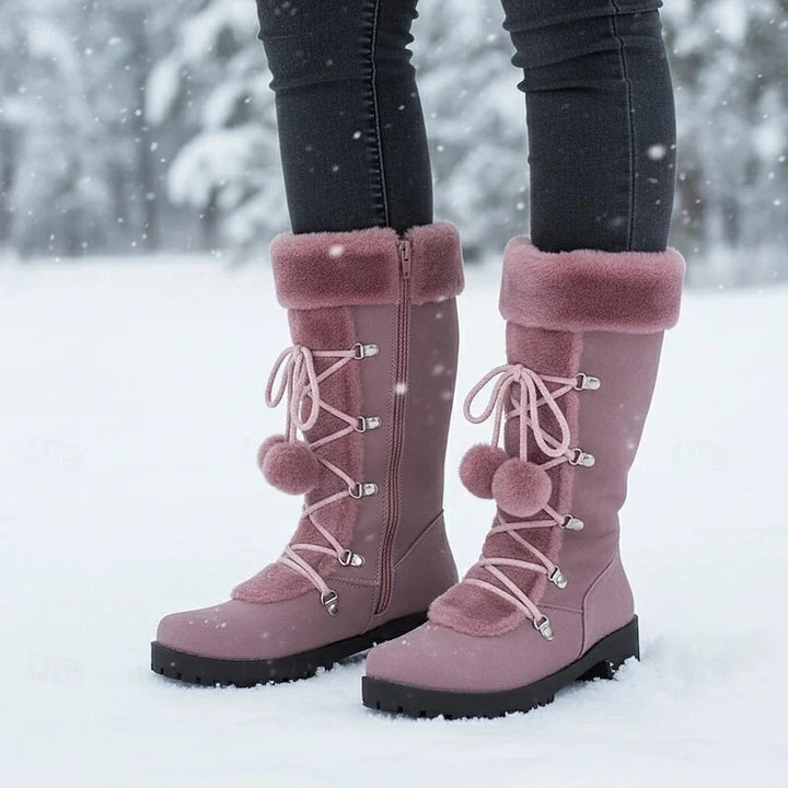Women's Fur-Trim Lace-Up Snow Boots - Purple