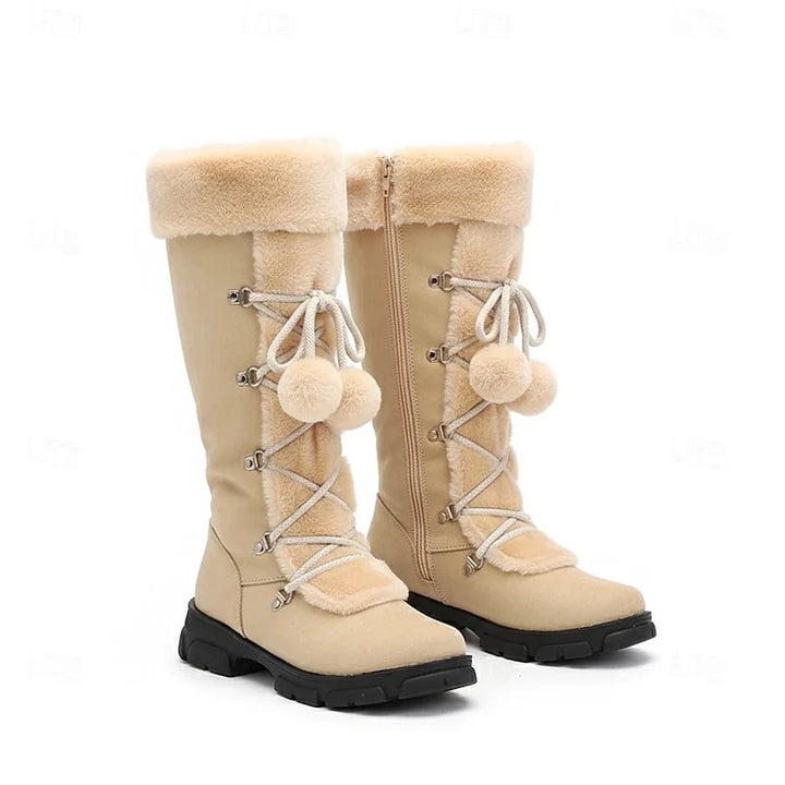 Women's Fur-Trim Lace-Up Snow Boots - Beige