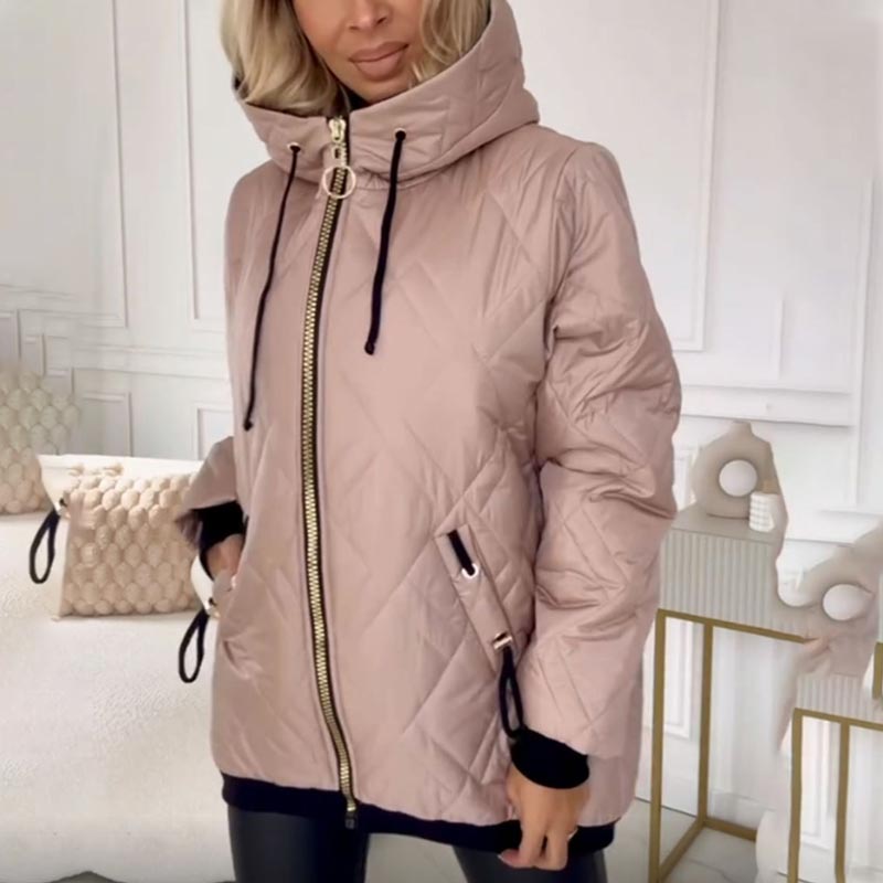 Women's Cotton-Lined Hooded Winter Parka - Pink
