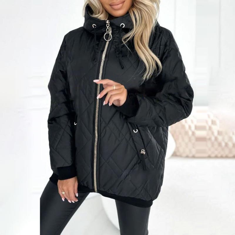 Women's Cotton-Lined Hooded Winter Parka - Black