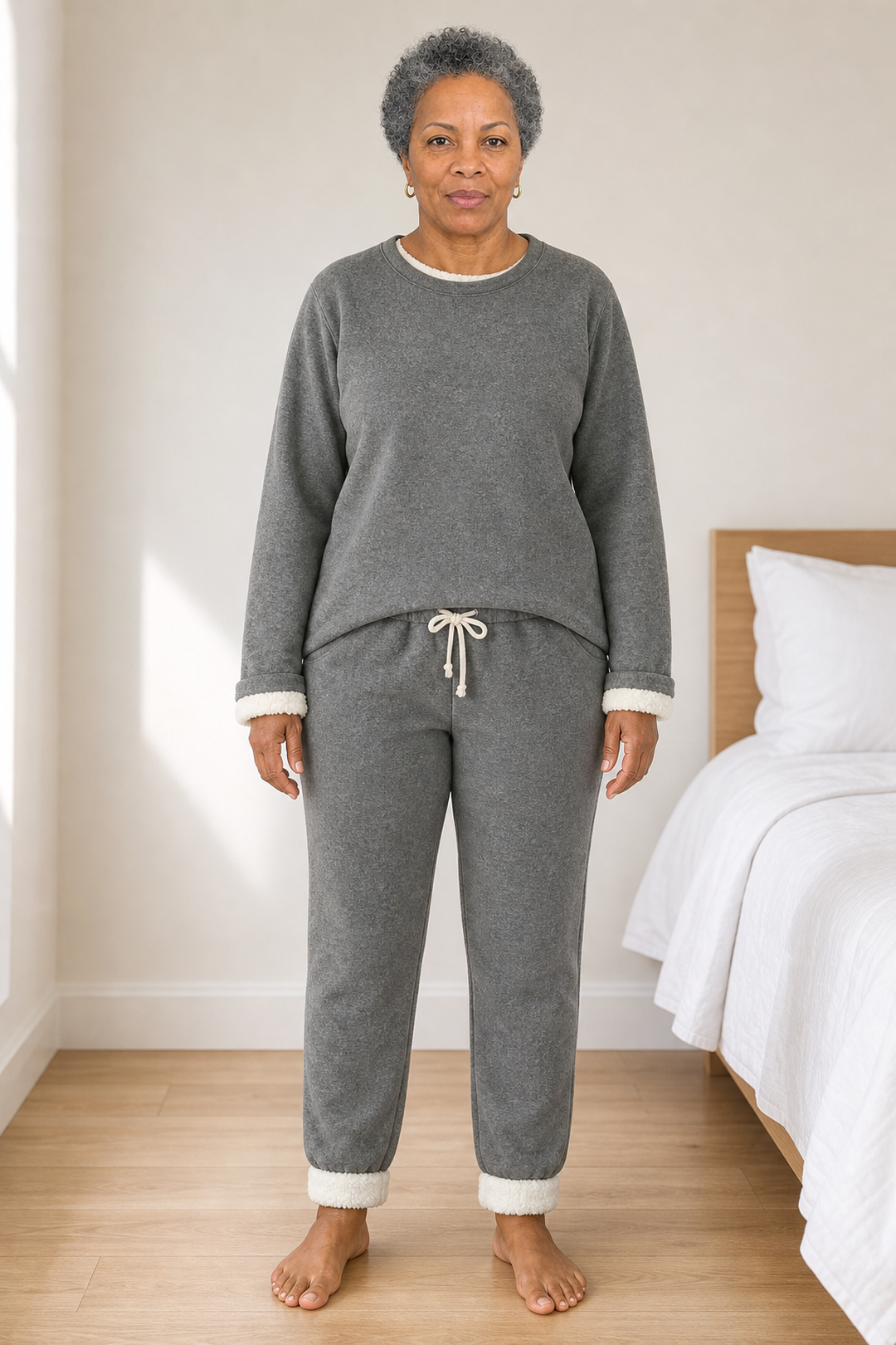 Women's Fleece-Lined Two-Piece Lounge Set - Dark Gray