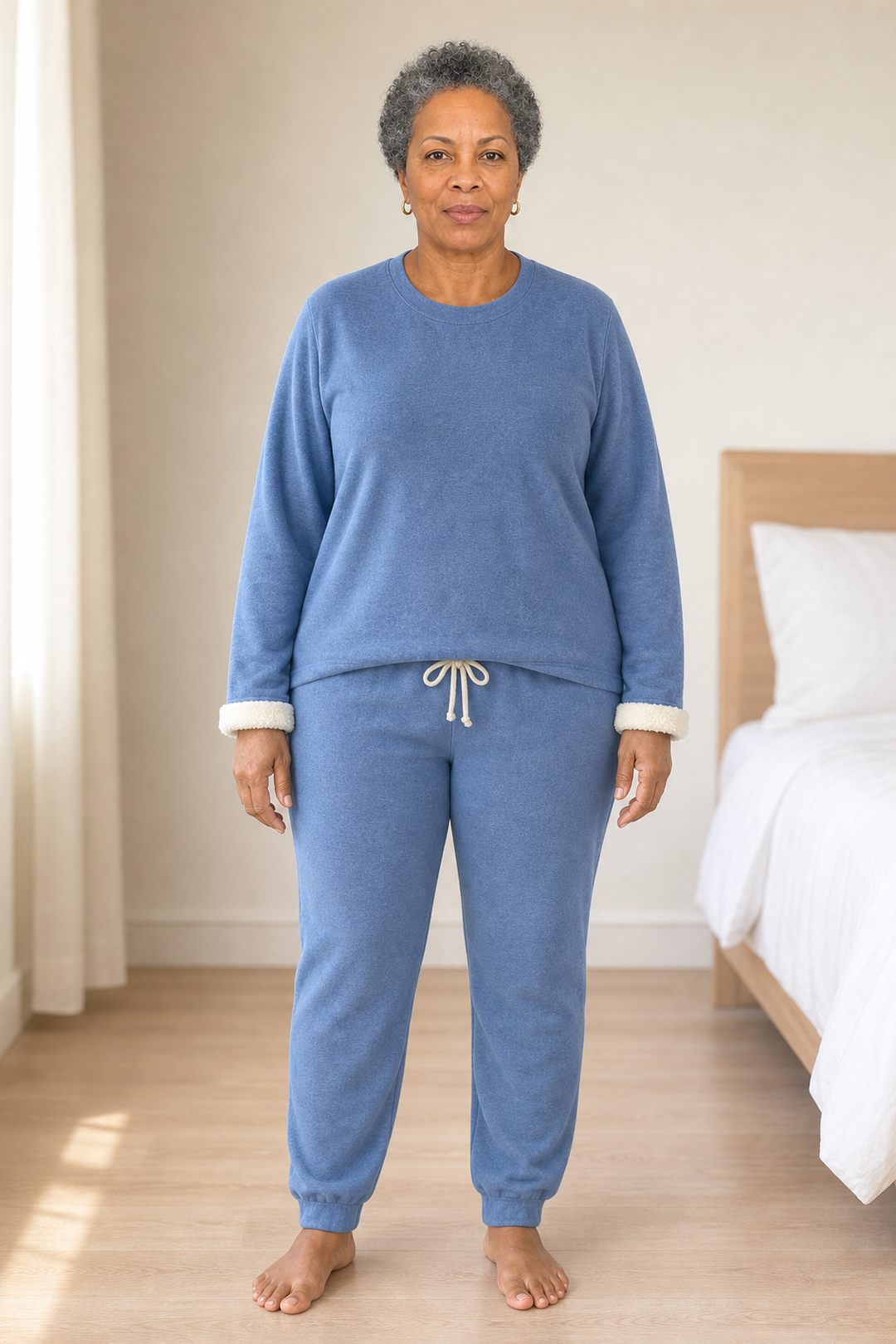 Women's Fleece-Lined Two-Piece Lounge Set - Blue