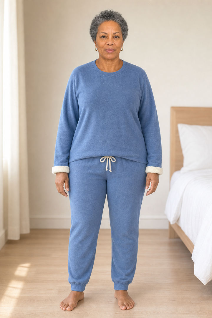Women's Fleece-Lined Two-Piece Lounge Set - Blue