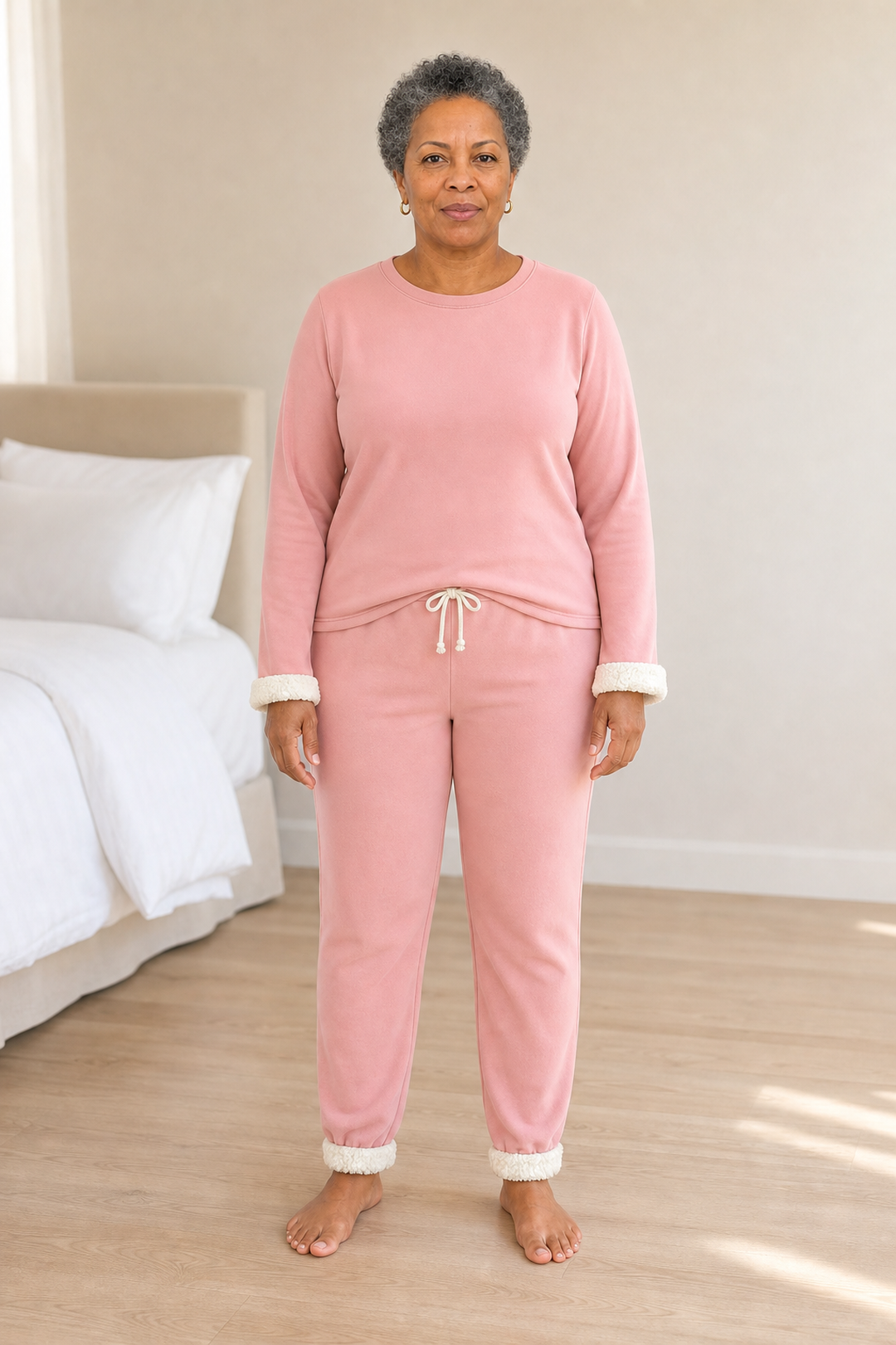 Women's Fleece-Lined Two-Piece Lounge Set - Pink