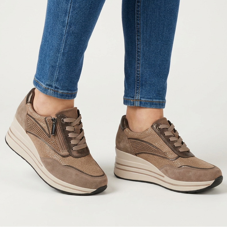 Women's Comfort Wedge Trainers with Side Zip
