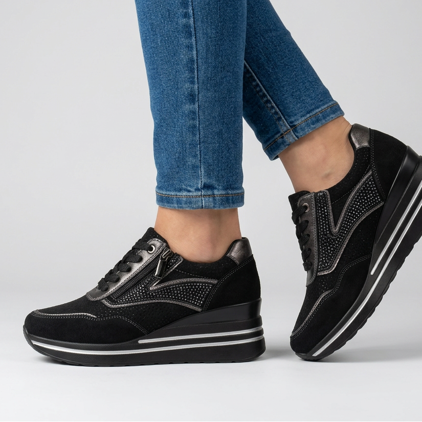 Women's Comfort Wedge Trainers with Side Zip