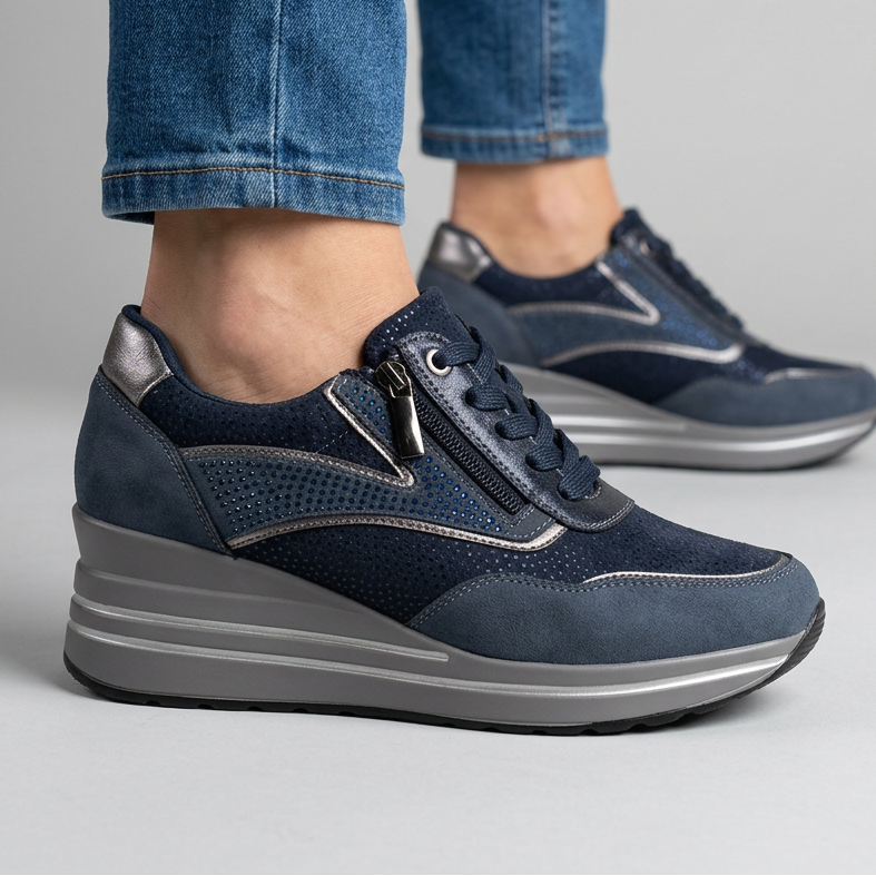 Women's Comfort Wedge Trainers with Side Zip