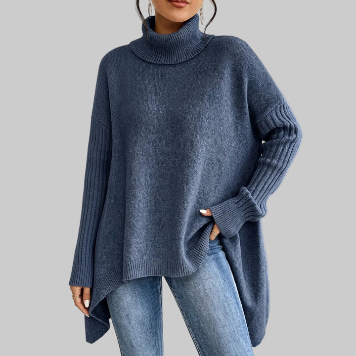 Oversized Roll Neck Knitted Jumper with Asymmetric Hem