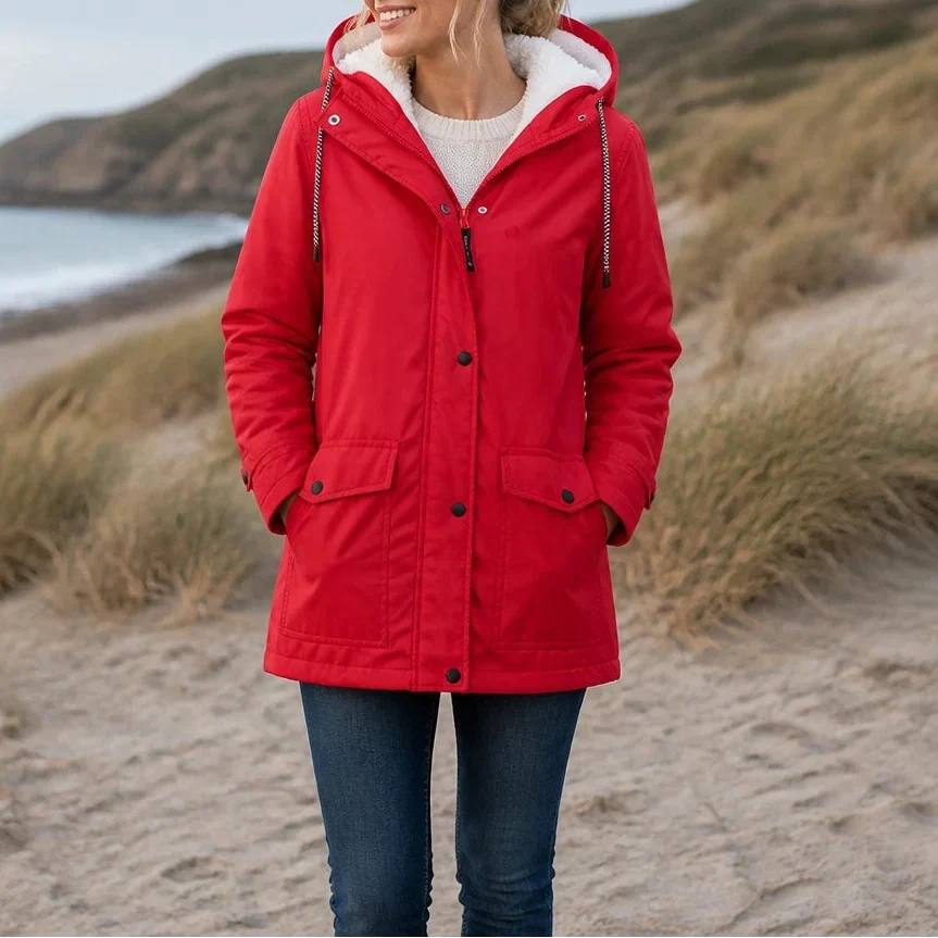 Women's Fleece-Lined Hooded Winter Jacket - Red