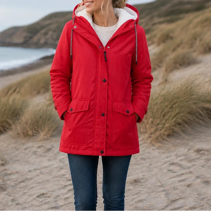 Women's Fleece-Lined Hooded Winter Jacket - Red