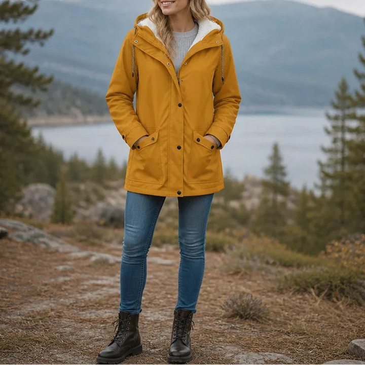 Women's Fleece-Lined Hooded Winter Jacket - Khaki