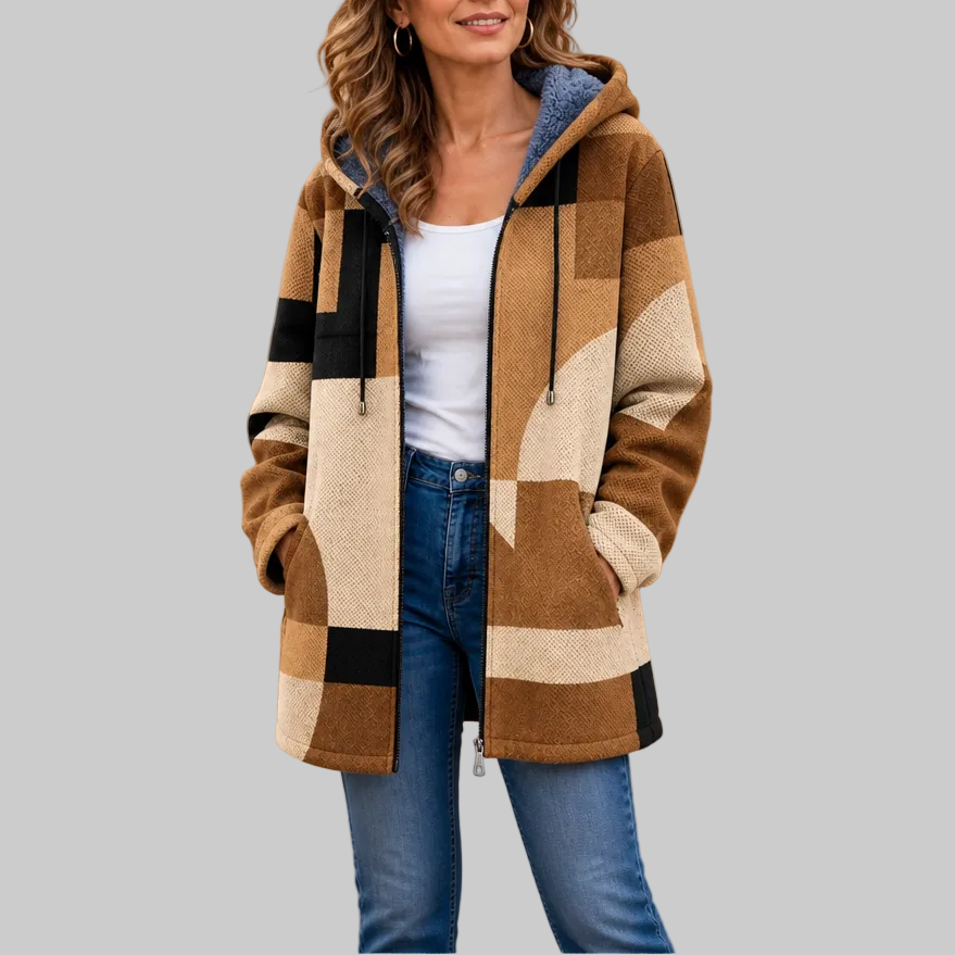 Geometric Colour-Block Hooded Jacket