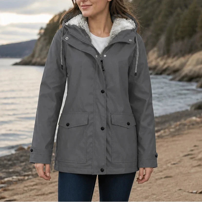 Women's Fleece-Lined Hooded Winter Jacket - Grey
