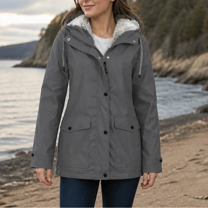 Women's Fleece-Lined Hooded Winter Jacket - Grey
