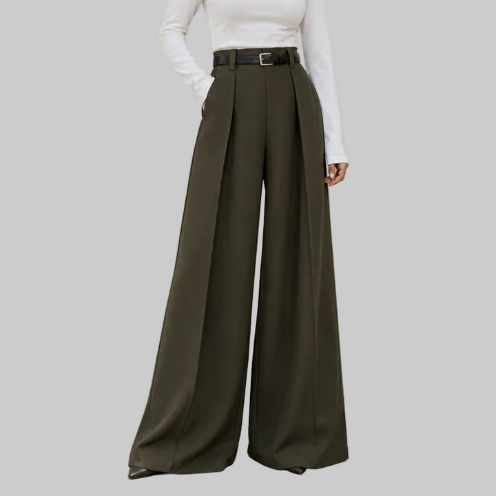 Pleated High-Waisted Wide-Leg Trousers