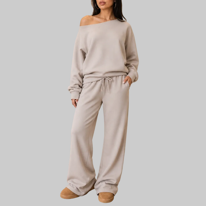 Contrast-Piped Wide-Leg Lounge Set